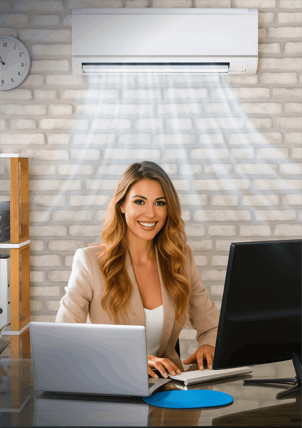 atendente em escritorio com ar-condicionado